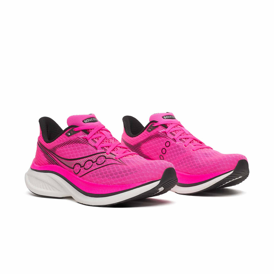 A pair of Saucony Men's Endorphin Speed 5 Running Shoes in the Shock/Black colourway.