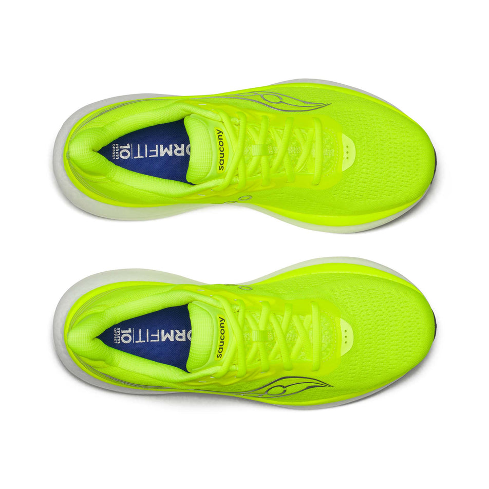The uppers of a pair of Saucony Men's Triumph 23 Running Shoes in the Citron colourway. (8654247755938)