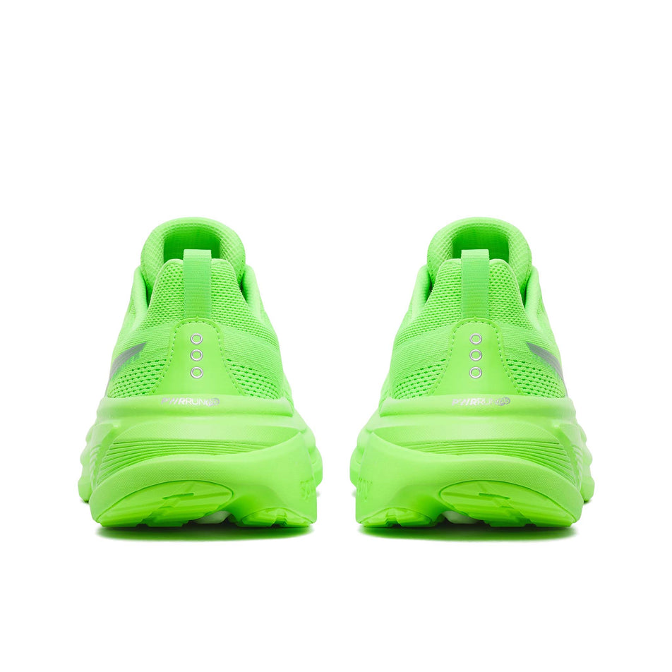 The back of a pair of Saucony Men's Hurricane 25 Running Shoes in the Slime/Silver colourway.