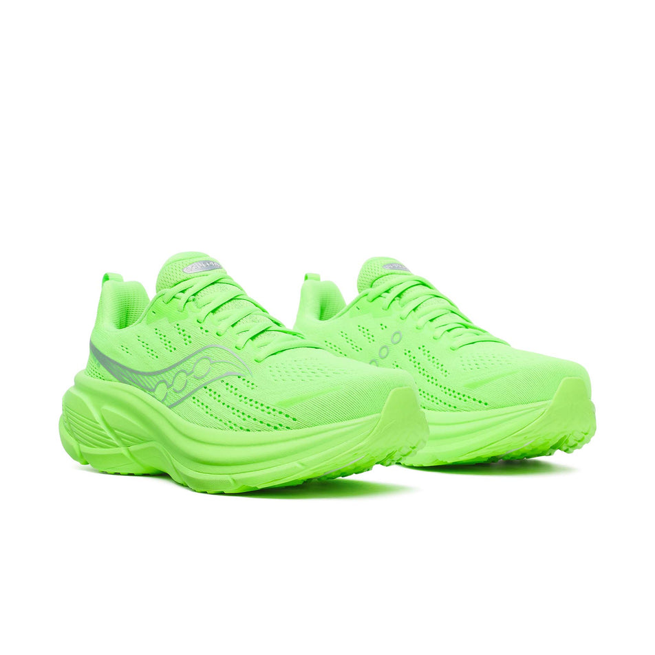 A pair of Saucony Men's Hurricane 25 Running Shoes in the Slime/Silver colourway.