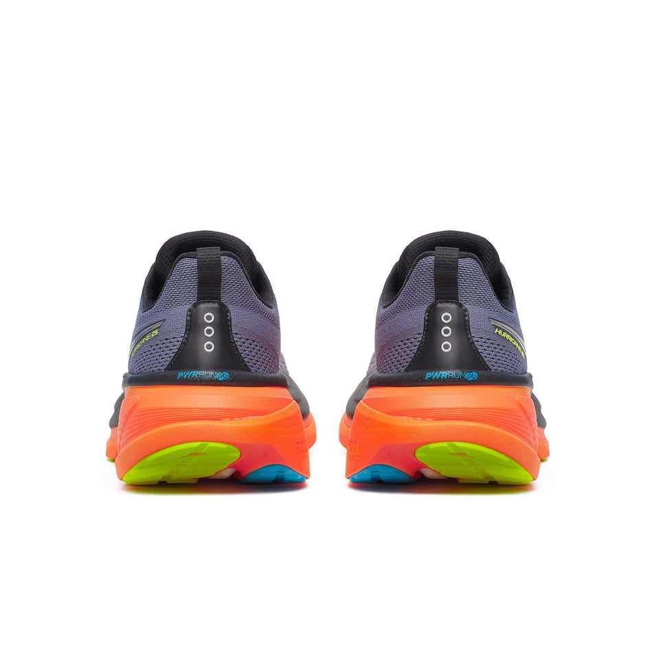 The back of a pair of Saucony Men's Hurricane 25 Running Shoes in the Shadow/Vizi colourway. (8654937882786)