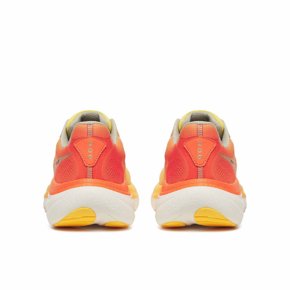 The back of a pair of Saucony Men's Ride 19 Running Shoes in the Sunrise colourway.
