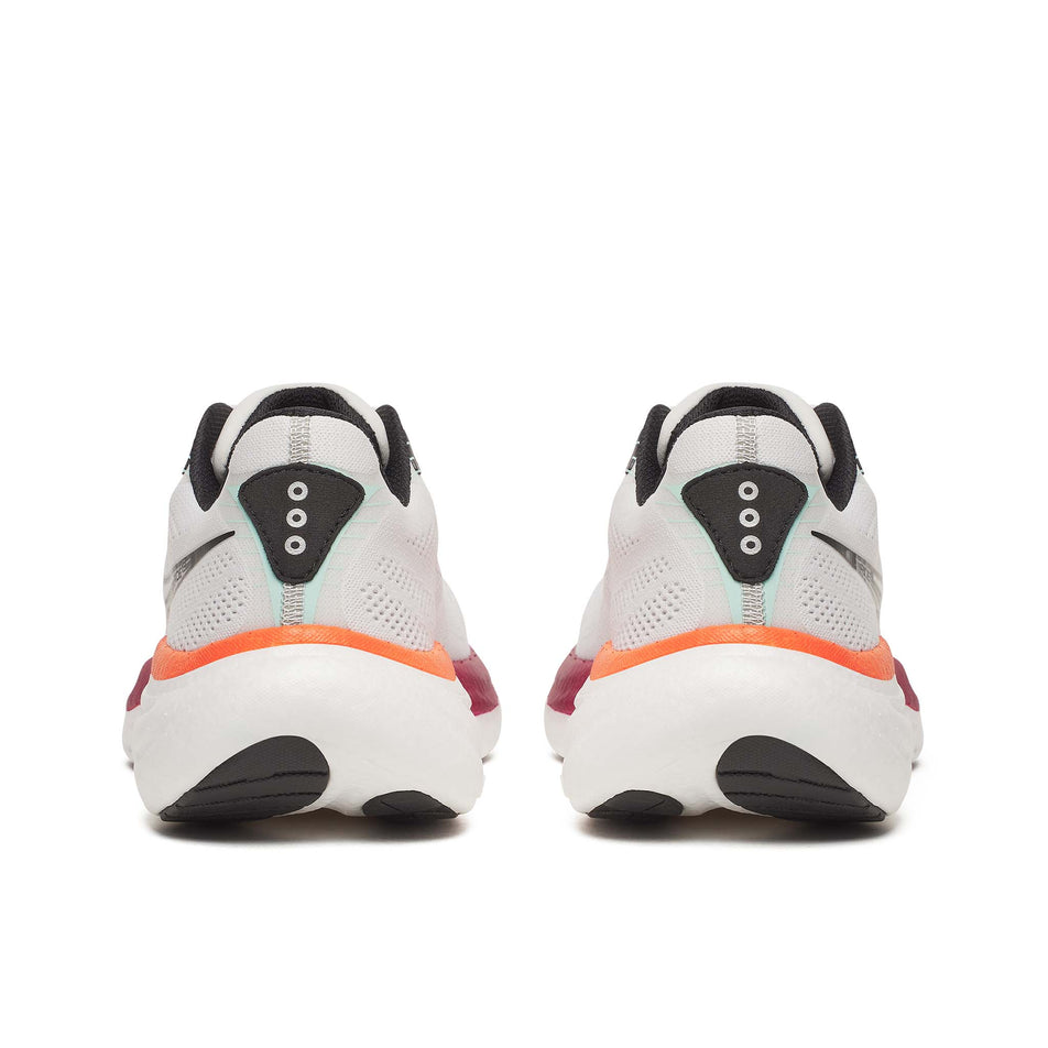 The back of a pair of Saucony Men's Ride 19 Running Shoes in the White/Crimson colourway.