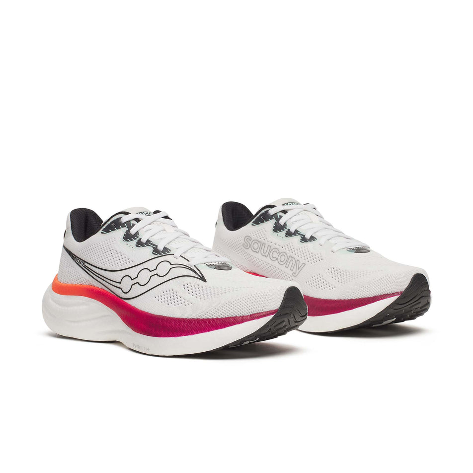 A pair of Saucony Men's Ride 19 Running Shoes in the White/Crimson colourway.