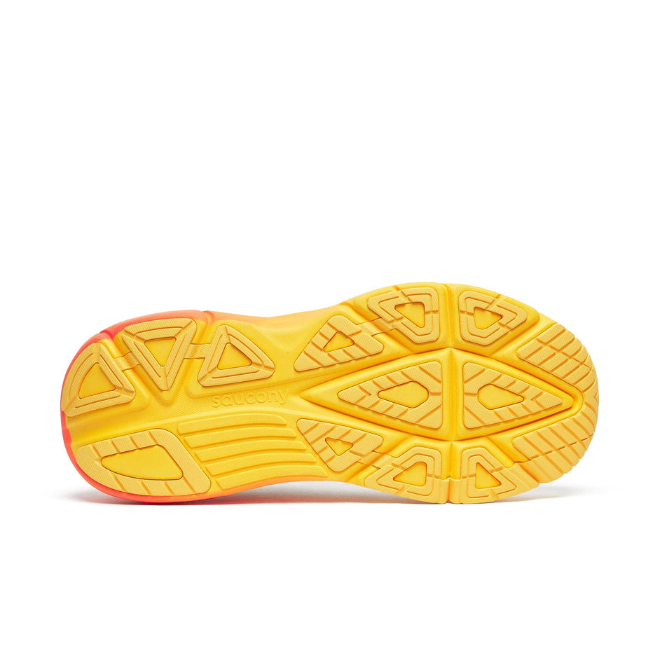 The outsole of the right shoe from a pair of Saucony Men's Guide 19 Running Shoes in the Ivory/Fire colourway.
