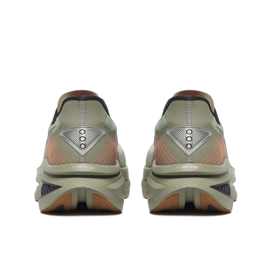 The back of a pair of Saucony Men's Endorphin Azura Running Shoes in the Sage/Laural colourway.