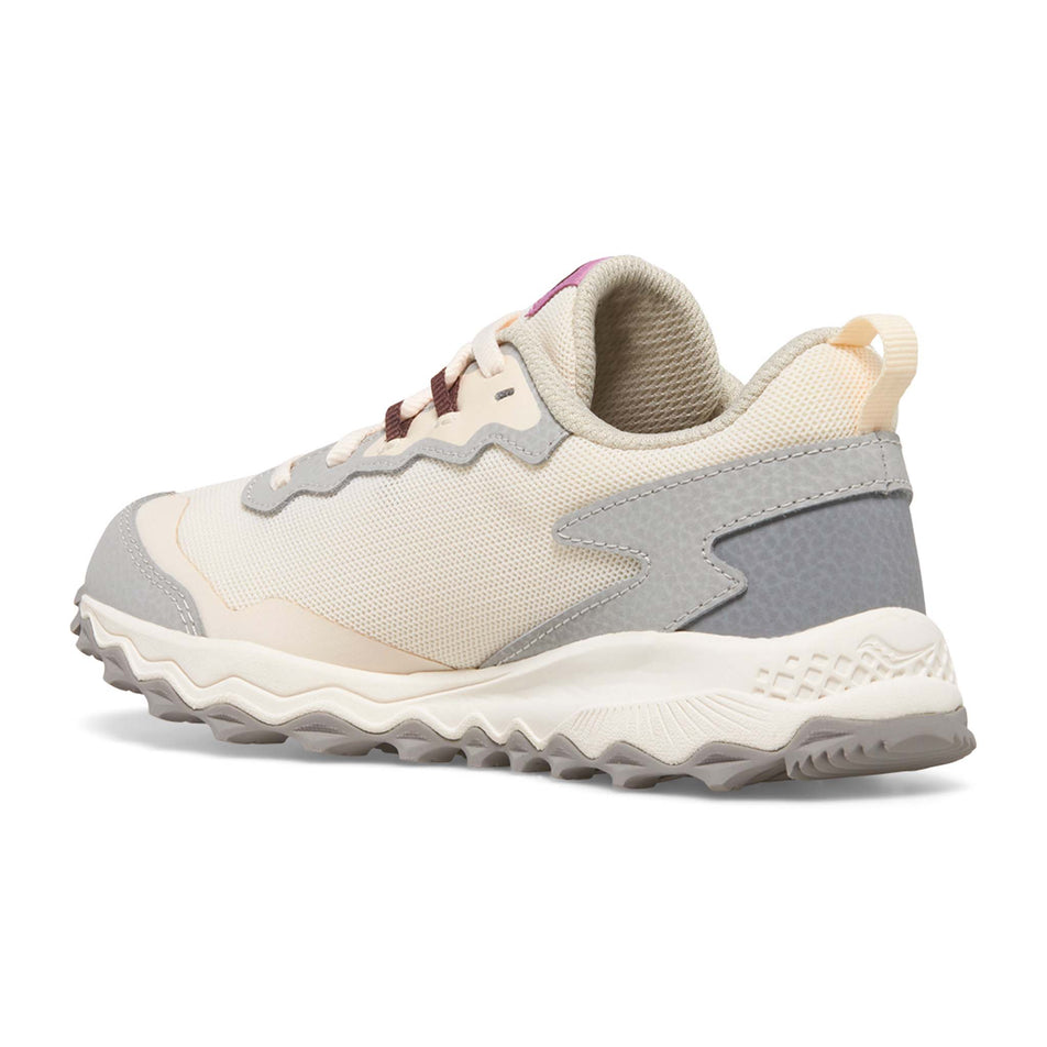 Medial side of the right shoe from a pair of Saucony Kids' Peregrine Running Shoes in the Orchid colourway (8401889722530)