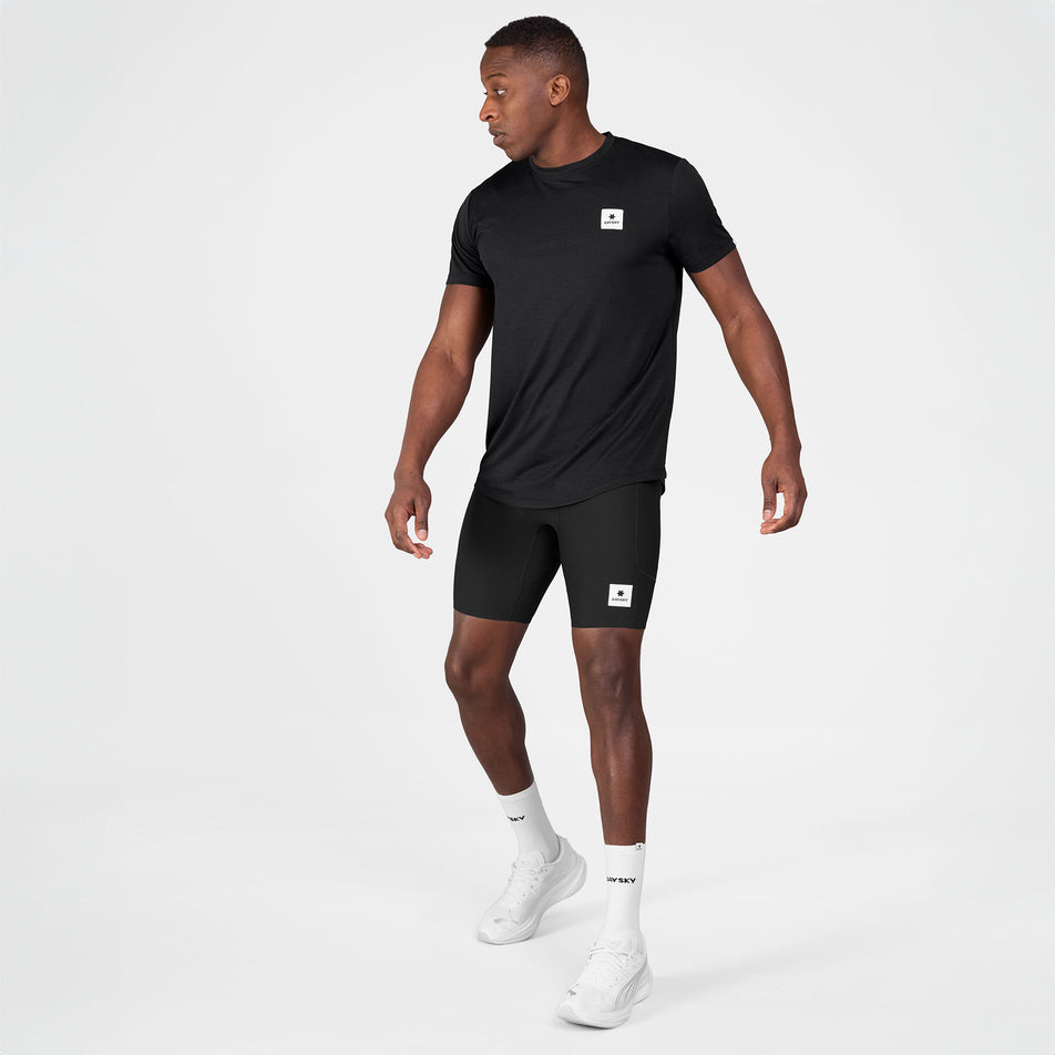 Front view of a model wearing the SAYSKY Men's Clean Combat Pro T-Shirt in the Black colourway.