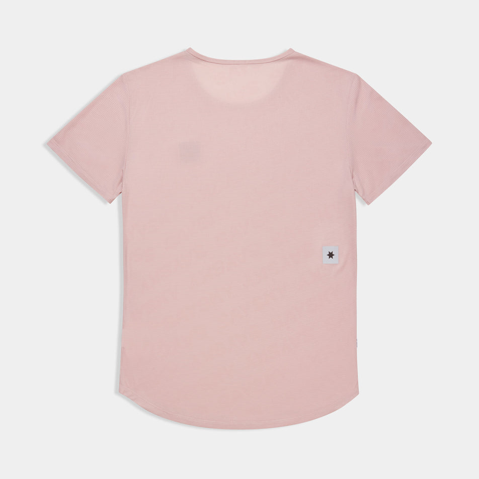 Back view of a model wearing the SAYSKY Men's Reactive Flow T-Shirt in the Pink Logo colourway.