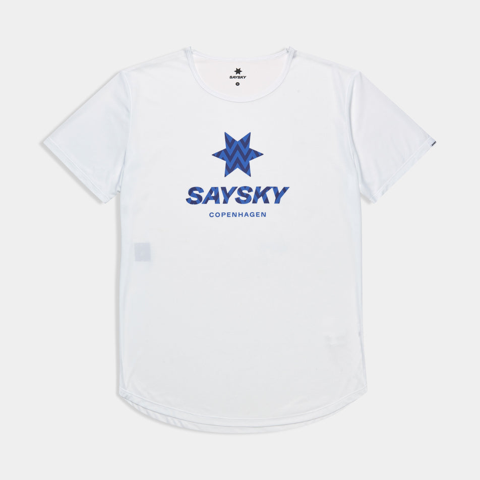 Front view of the SAYSKY Men's Zig Zag Flow T-Shirt in the White colourway.