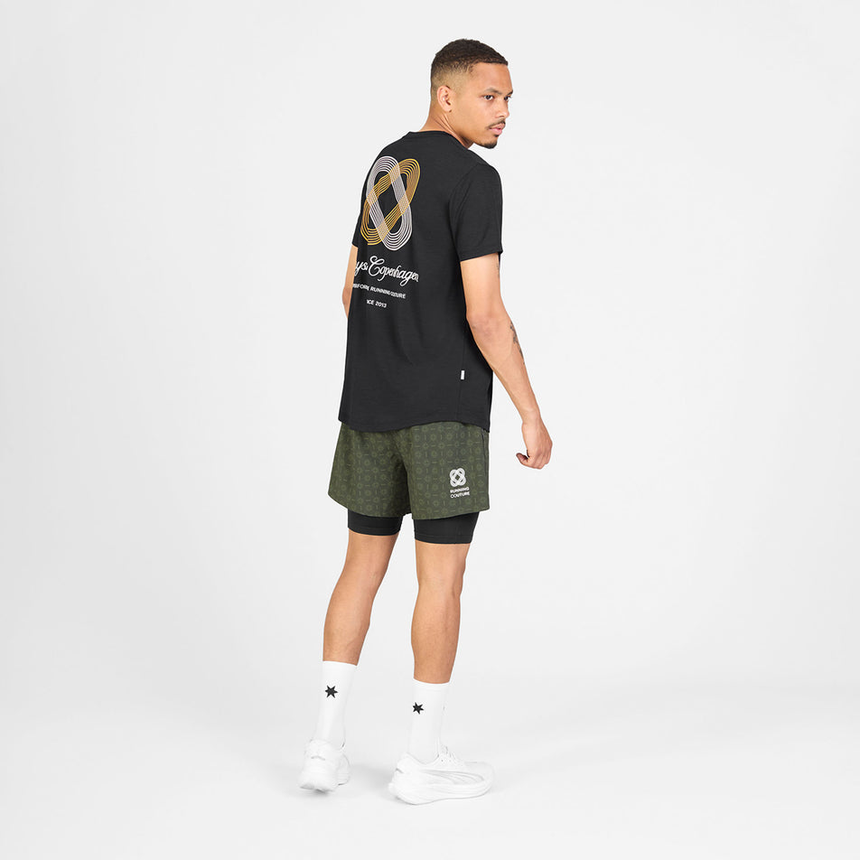 Back view of a model wearing the SAYSKY Men's Statement Combat Pro T-Shirt in the Black colourway.