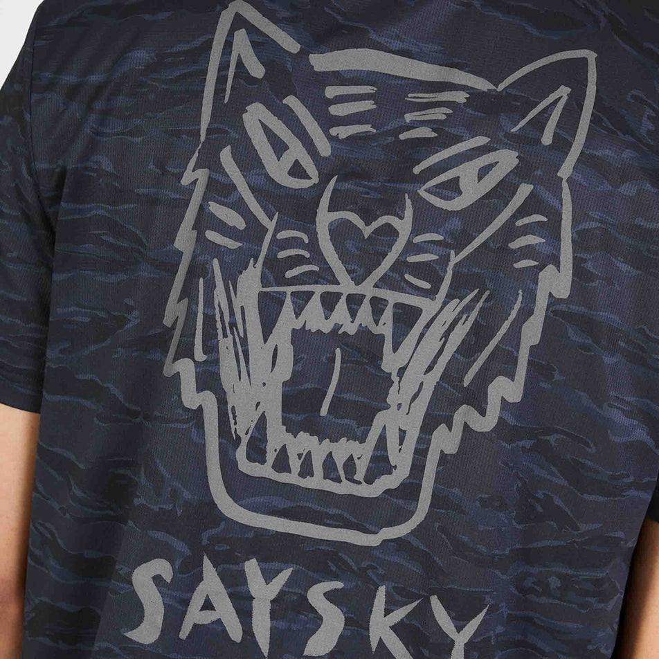Close-up view of the graphic on the back of the SAYSKY Men's Tiger Combat T-Shirt in the Black Camo colourway.