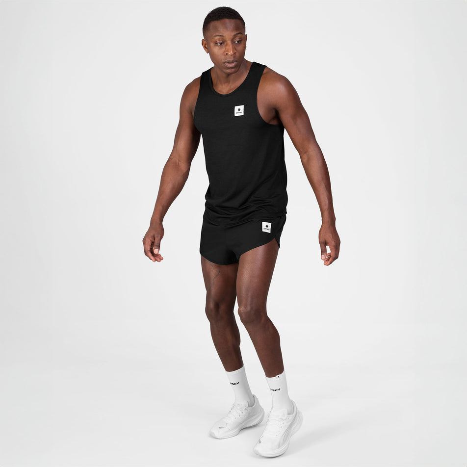 Front view of a model wearing the SAYSKY Men's Clean Combat Pro Singlet in the Black colourway.
