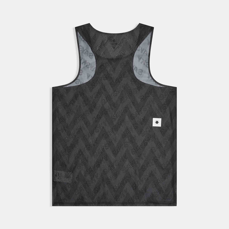 Back view of the SAYSKY Men's Zig Zag Flow Air Singlet in the Black Zig Zag colourway.