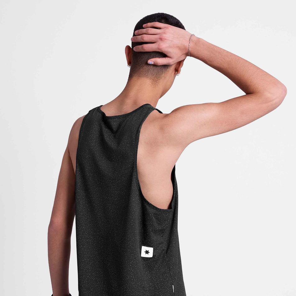 Back view of a model wearing the SAYSKY Men's Universe Combat Singlet in the Black Universe colourway.
