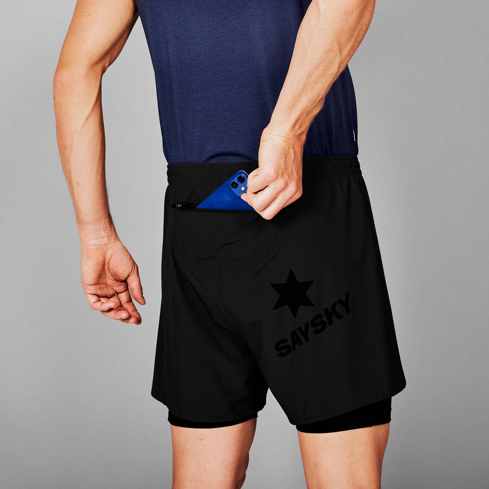 The zip pocket on the back of the SAYSKY in the Men's Pace 2 In 1 Shorts 5