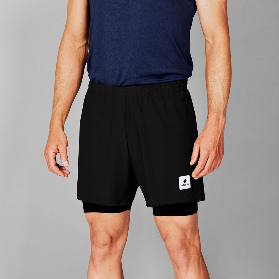 Front view of a model wearing the SAYSKY in the Men's Pace 2 In 1 Shorts 5