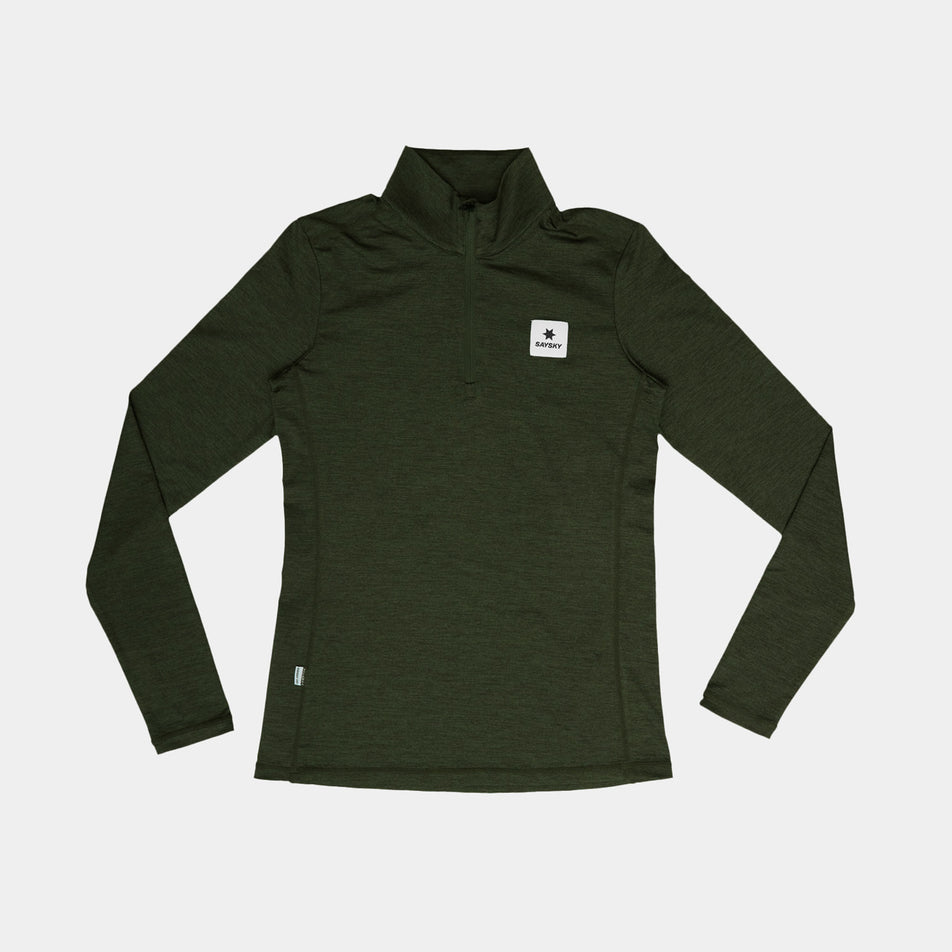 Front view of the SAYSKY Women's Pace 1/2 Zip Long Sleeve in the Green colourway.