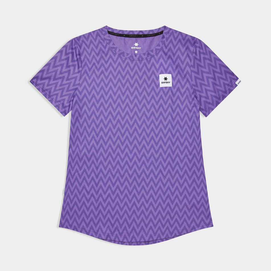 Front view of the SAYSKY Women's Zig Zag Combat T-Shirt in the Purple Zig Zag colourway.
