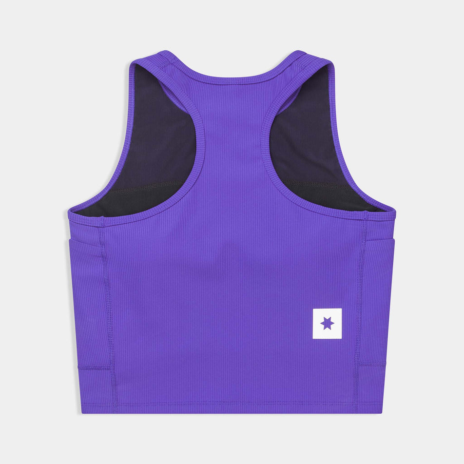 Back view of the SAYSKY Women's Combat Rib Crop Top in the Purple colourway.