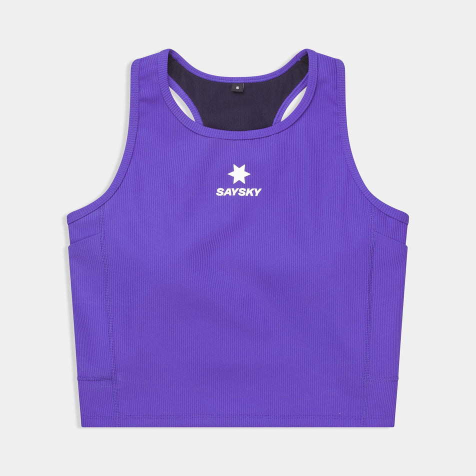 Front view of the SAYSKY Women's Combat Rib Crop Top in the Purple colourway.