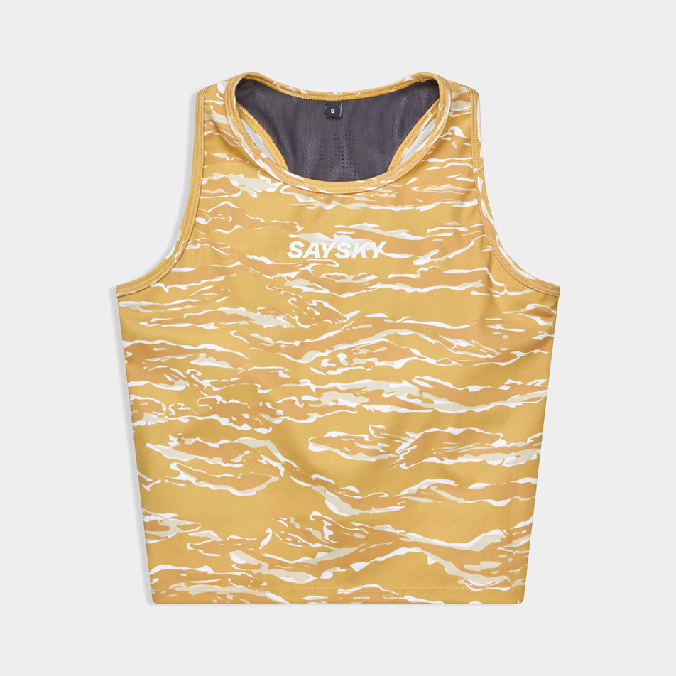 Front view of the SAYSKY Women's Tiger Combat Crop Top in the Yellow colourway.