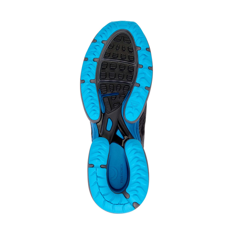 Outsole of the right shoe from a pair of True Motion Men's U-Tech Nevos Elements Next Gen Running Shoes in the Black/Mykonos Blue/Castle Rock colourway (8140926714018)