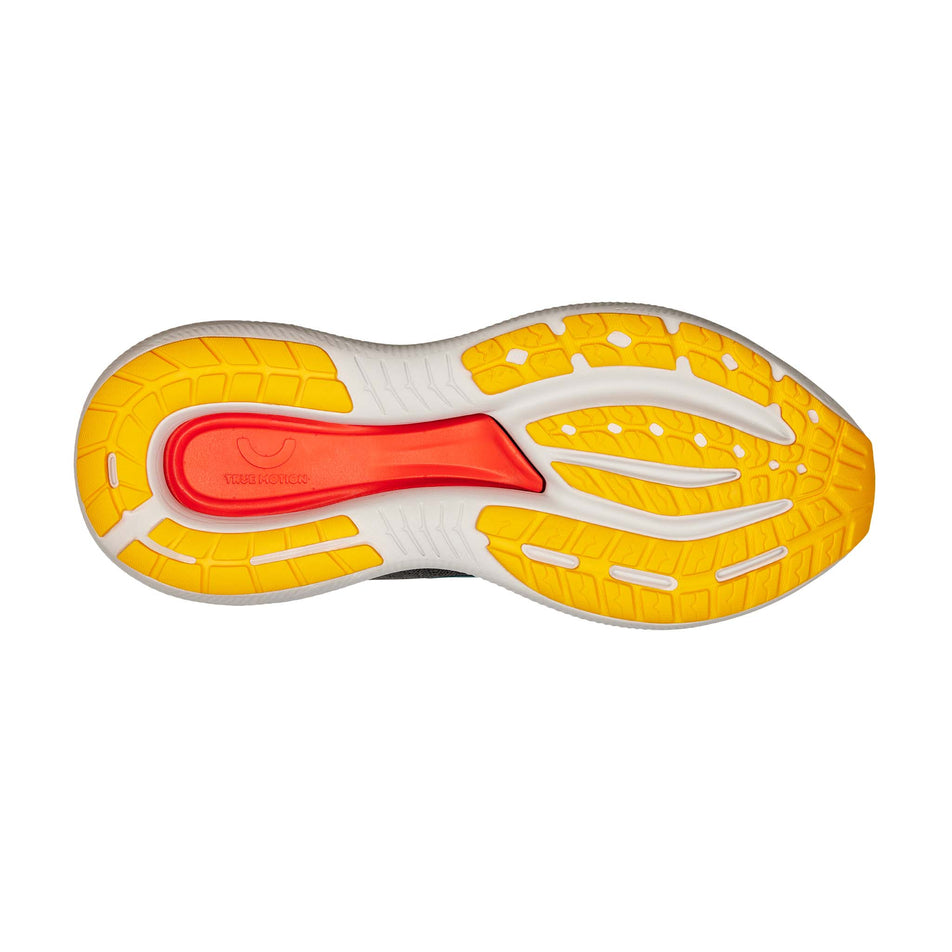 The outsole of the right shoe from a pair of True Motion Men's U-Tech Aion 3 Running Shoes in the Castlerock/Orange.com/Tahitian Tide colourway. (8678184485026)