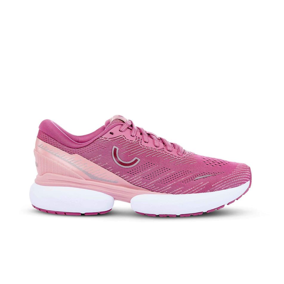 Lateral side of the right shoe from a pair of True Motion Women's U-Tech Nevos 3 Running Shoes in the Dry Rose/Rose Tan/White colourway (8407081156770)