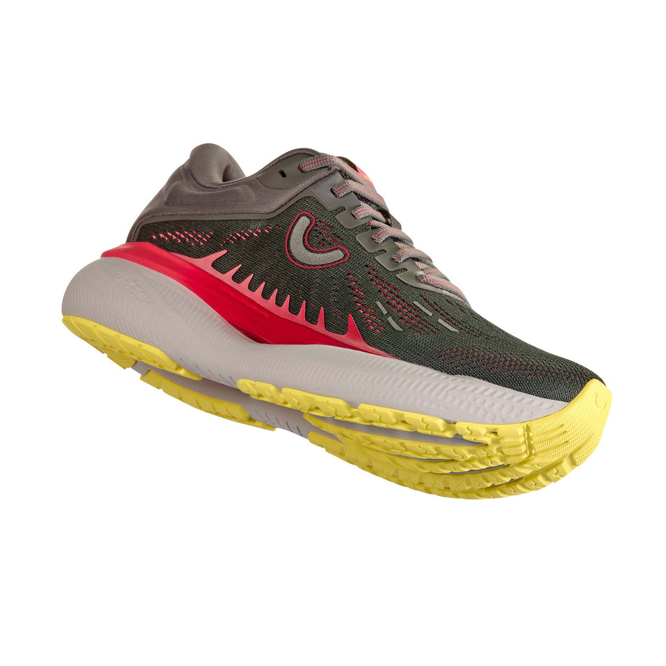 Lateral view of the right shoe from a pair of True Motion Women's U-Tech Aion 3 Running Shoes in the Castlerock/Rouge Red/Lemon Verbena colourway. (8678186877090)