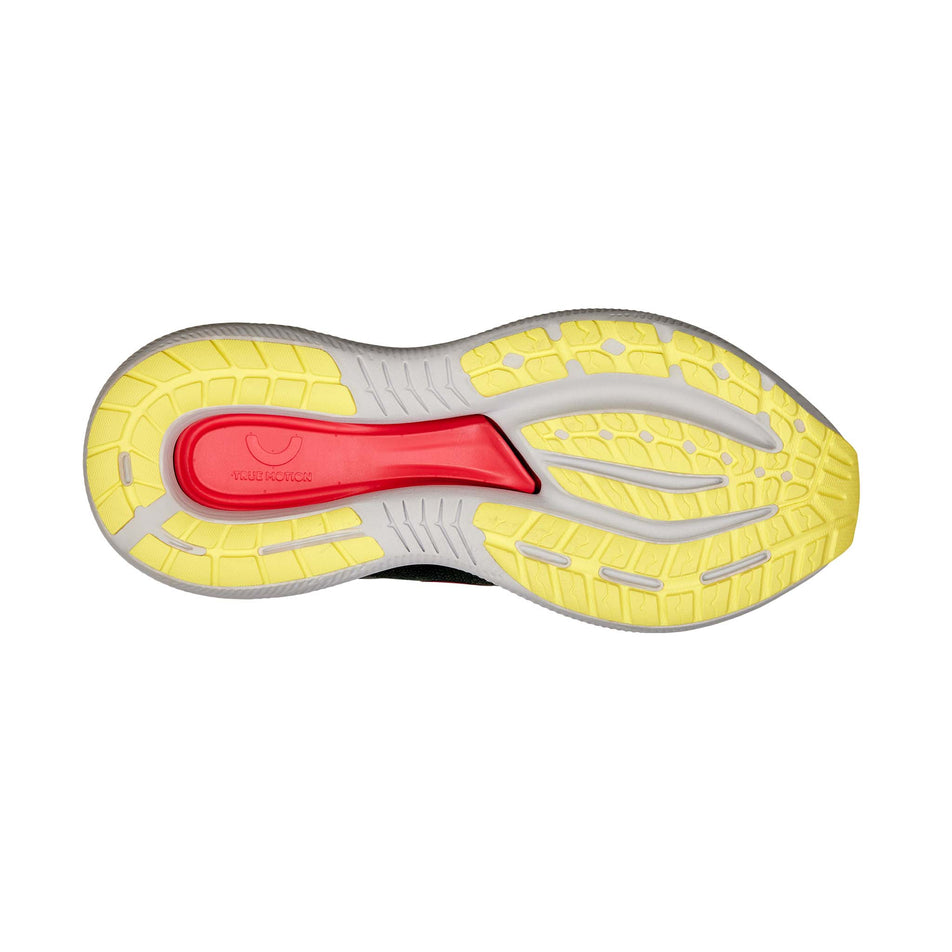 The outsole of the right shoe from a pair of True Motion Women's U-Tech Aion 3 Running Shoes in the Castlerock/Rouge Red/Lemon Verbena colourway. (8678186877090)