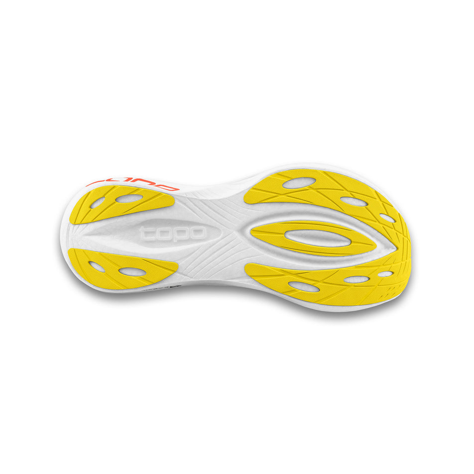 Outsole of the right shoe from a pair of Topo Athletic Women's Specter 2 Running Shoes in the White/Sunset colourway. (8582155927714)