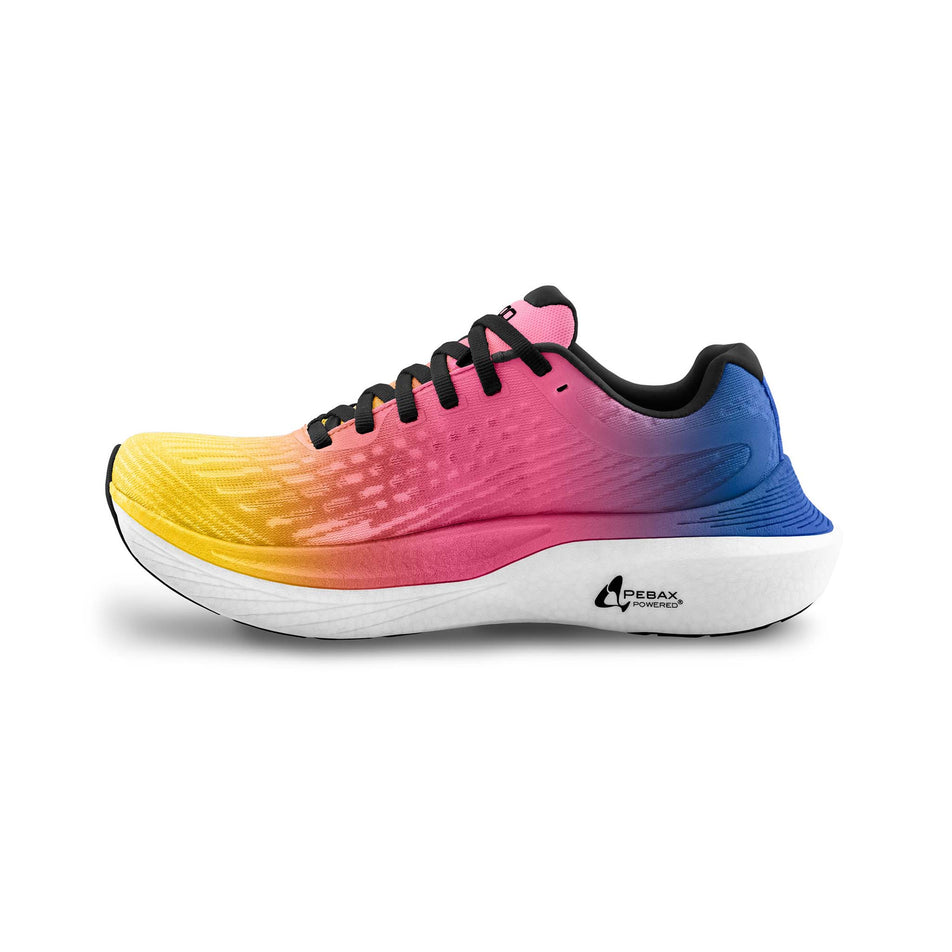 Medial view of the right shoe from a pair of Topo Athletic Women's Specter 2 Running Shoes in the Purple/Black colourway. (8746037510306)