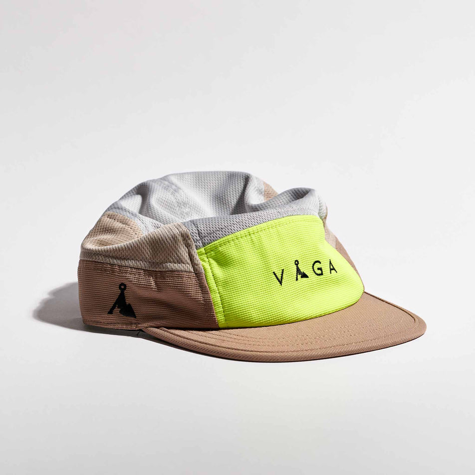The VÅGA Unisex Club Cap in the Taupe/Neon Yellow/Light Grey colourway.