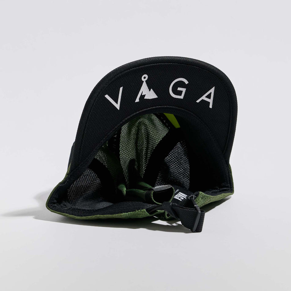 The underside of the VAGA Unisex Club Cap in the Utility Green/Black colourway.
