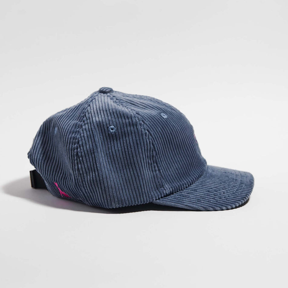 Side view of the VAGA Unisex Corduroy Cap in the Smoke Grey colourway.