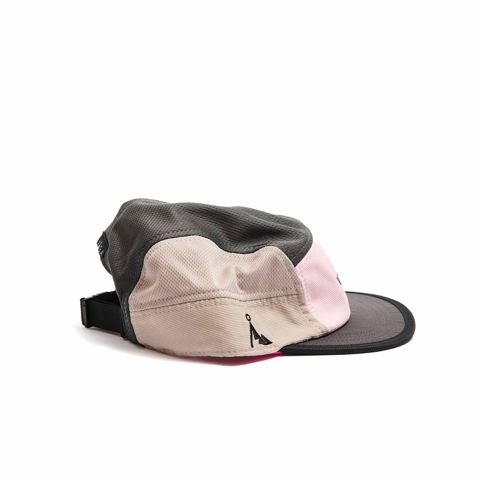 Side view of a VÅGA Unisex Club Cap in the Charcoal/Taupe/Light Pink/Poster Pink colourway. (8486831882402)