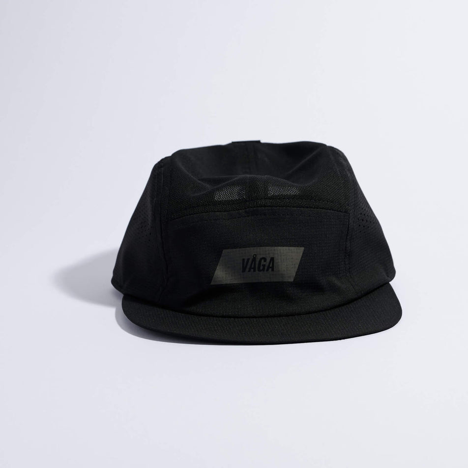 Front view of the VAGA Unisex Feather Racing Cap in the All Black colourway.