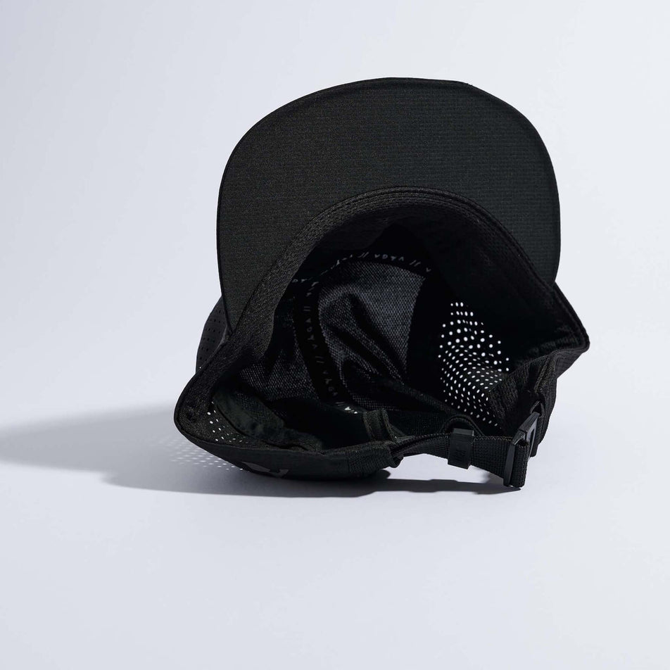 The underside of the VAGA Unisex Feather Racing Cap in the All Black colourway.