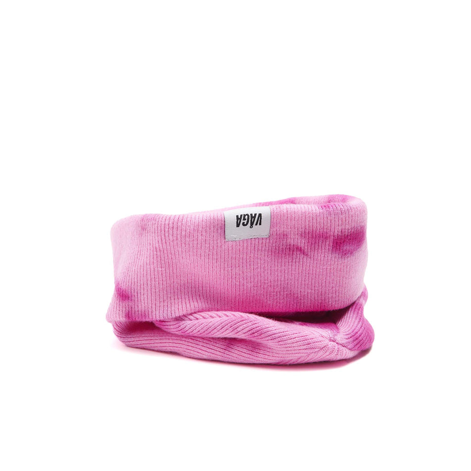 A VAGA Unisex Fine Rib Tie Dye Beanie in the Bright Pink/Light Pink colourway, with the cuff turned down. (8551970832546)