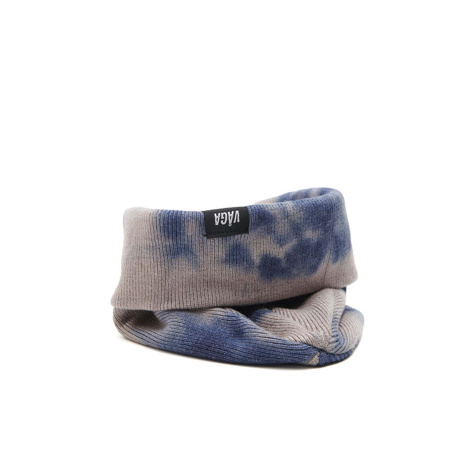 A VAGA Unisex Fine Rib Tie Dye Beanie in the Navy Blue/Dark Taupe colourway, with the cuff turned down. (8551968669858)