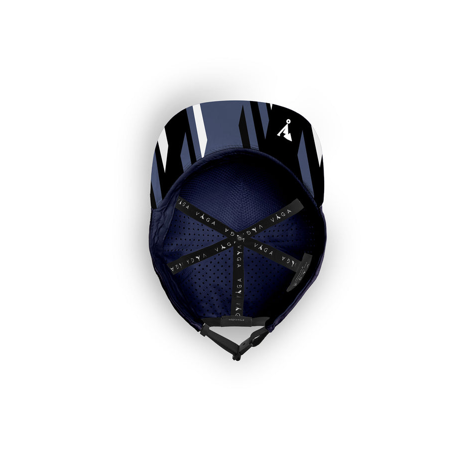 The underside of a VAGA Unisex Trucker Cap in the Navy/Black/Slate Blue/White colourway (8385421017250)