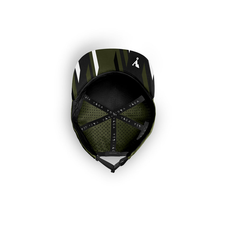 The underside of a VAGA Unisex Trucker Cap in the Utility Green/Black/White colourway (8385424654498)