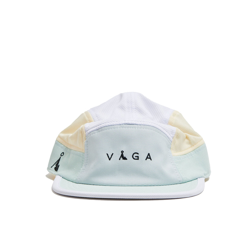 Front view of a VÅGA Unisex Club Cap in the Pastel Blue/White/Pastel Yellow/Pastel Green colourway (8684628607138)