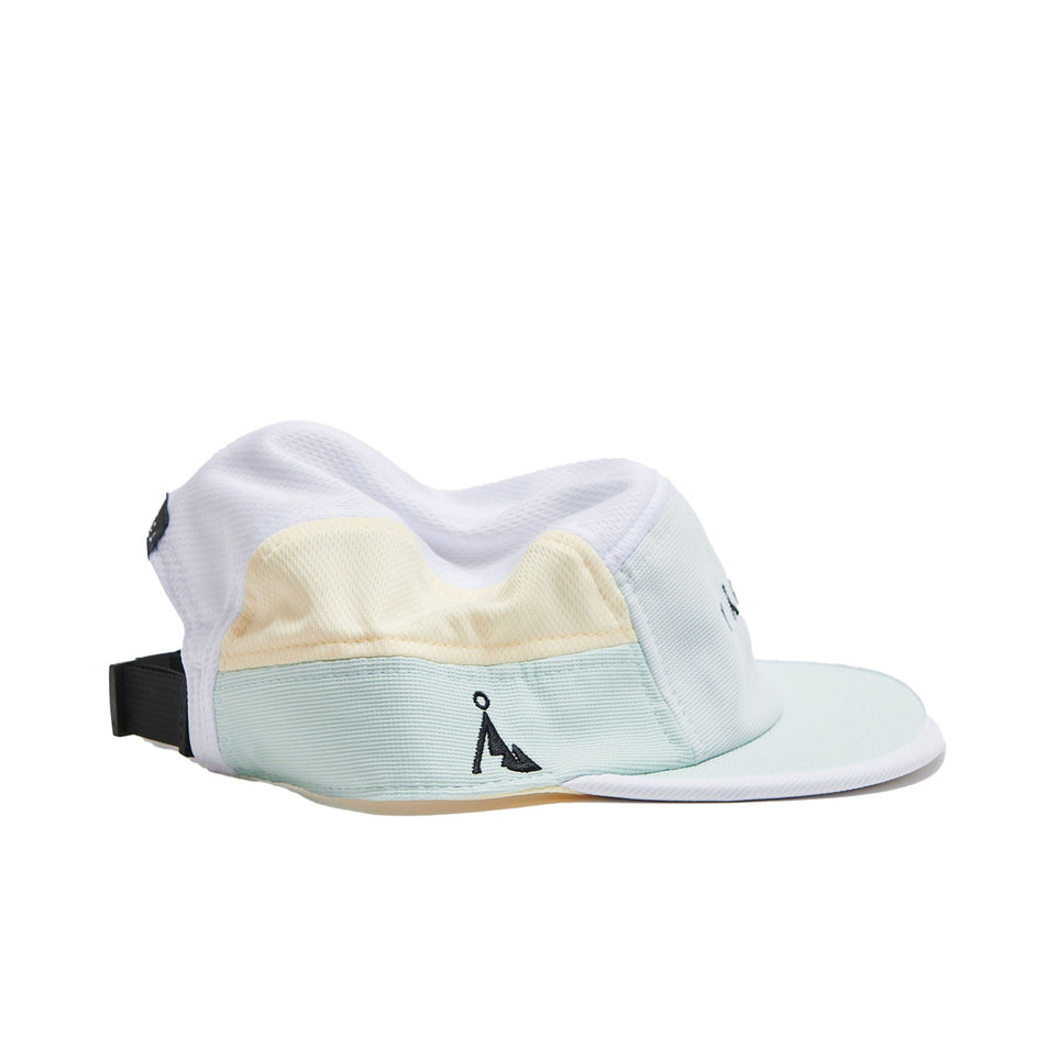 Side view of a VÅGA Unisex Club Cap in the Pastel Blue/White/Pastel Yellow/Pastel Green colourway (8684628607138)