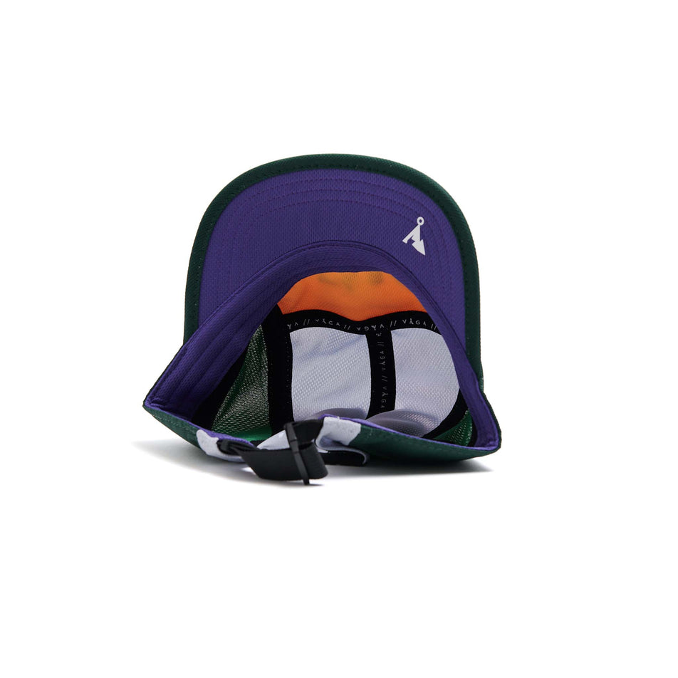 The underside of a VÅGA Unisex Club Cap in the Racing Green/Light Grey/Sunshine Yellow/Purple colourway. (8595623051426)