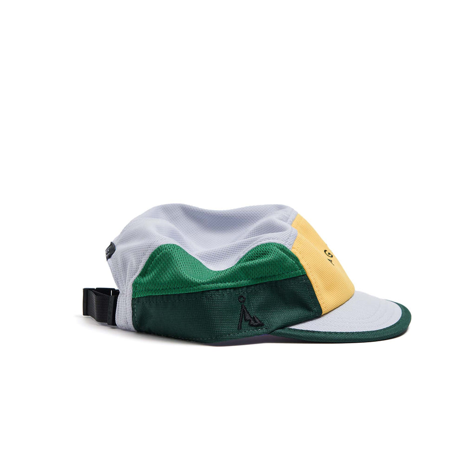 The right-side of a VÅGA Unisex Club Cap in the Racing Green/Light Grey/Sunshine Yellow/Purple colourway. (8595623051426)