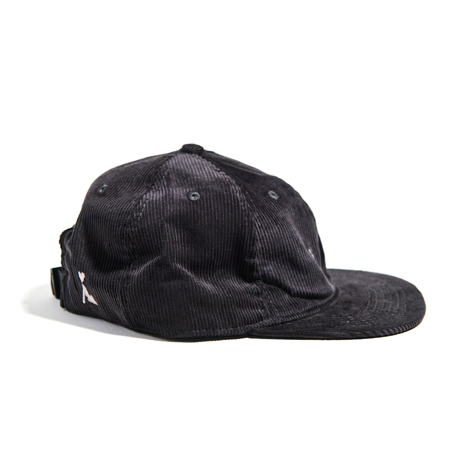 Side view of the VAGA Unisex Corduroy Cap in the Charcoal colourway. (8751574286498)