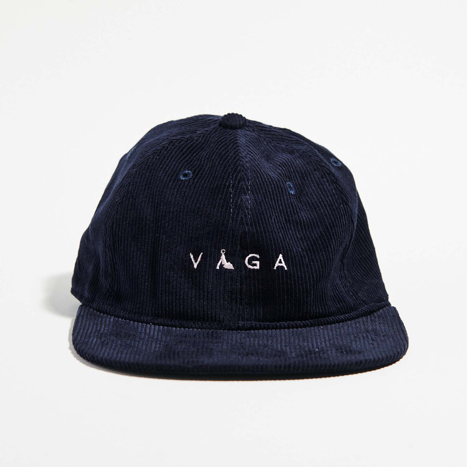 Front view of the VAGA Unisex Corduroy Cap in the Navy Blue colourway. (8751577694370)