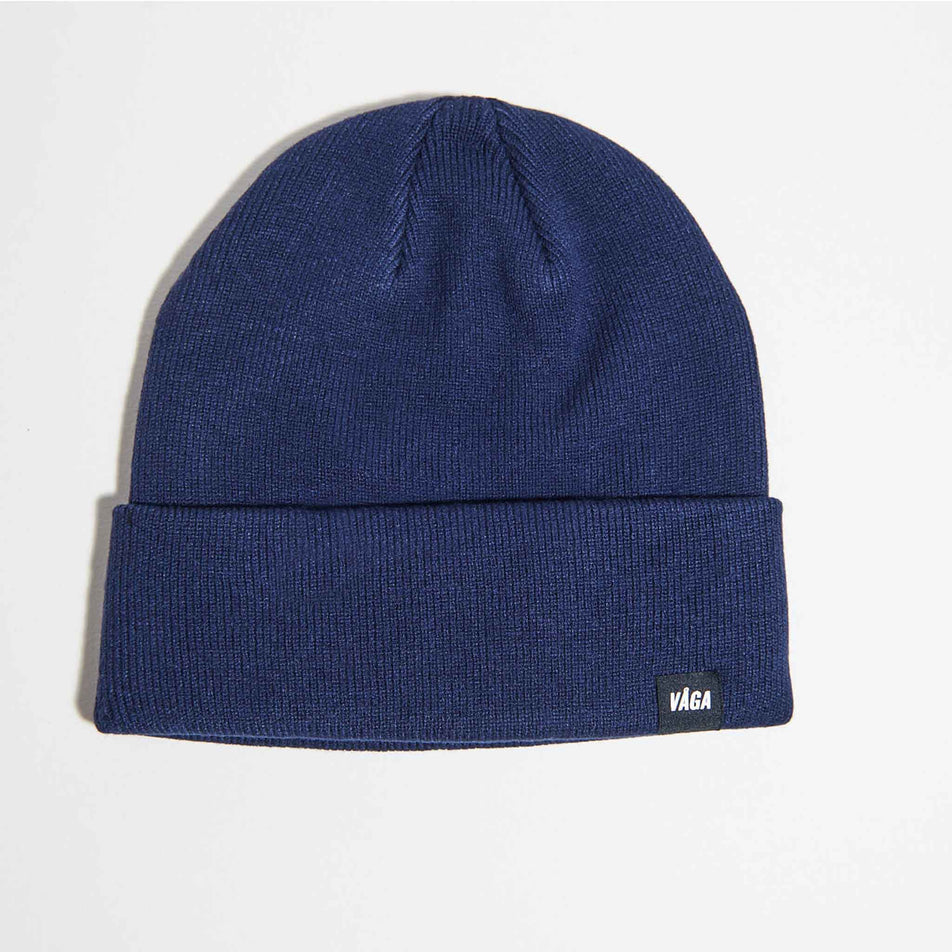 Front view of the VAGA Unisex Fine Rib Beanie in the Navy Blue colourway. (8751581954210)